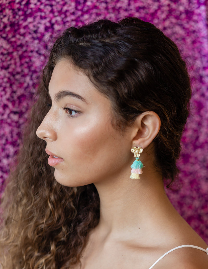 Green Crystal alloy flower tassel earrings - Momiffy.com